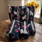 black-floral-cow-print-quilted-cotton-tote-bag-utility-pouch-set