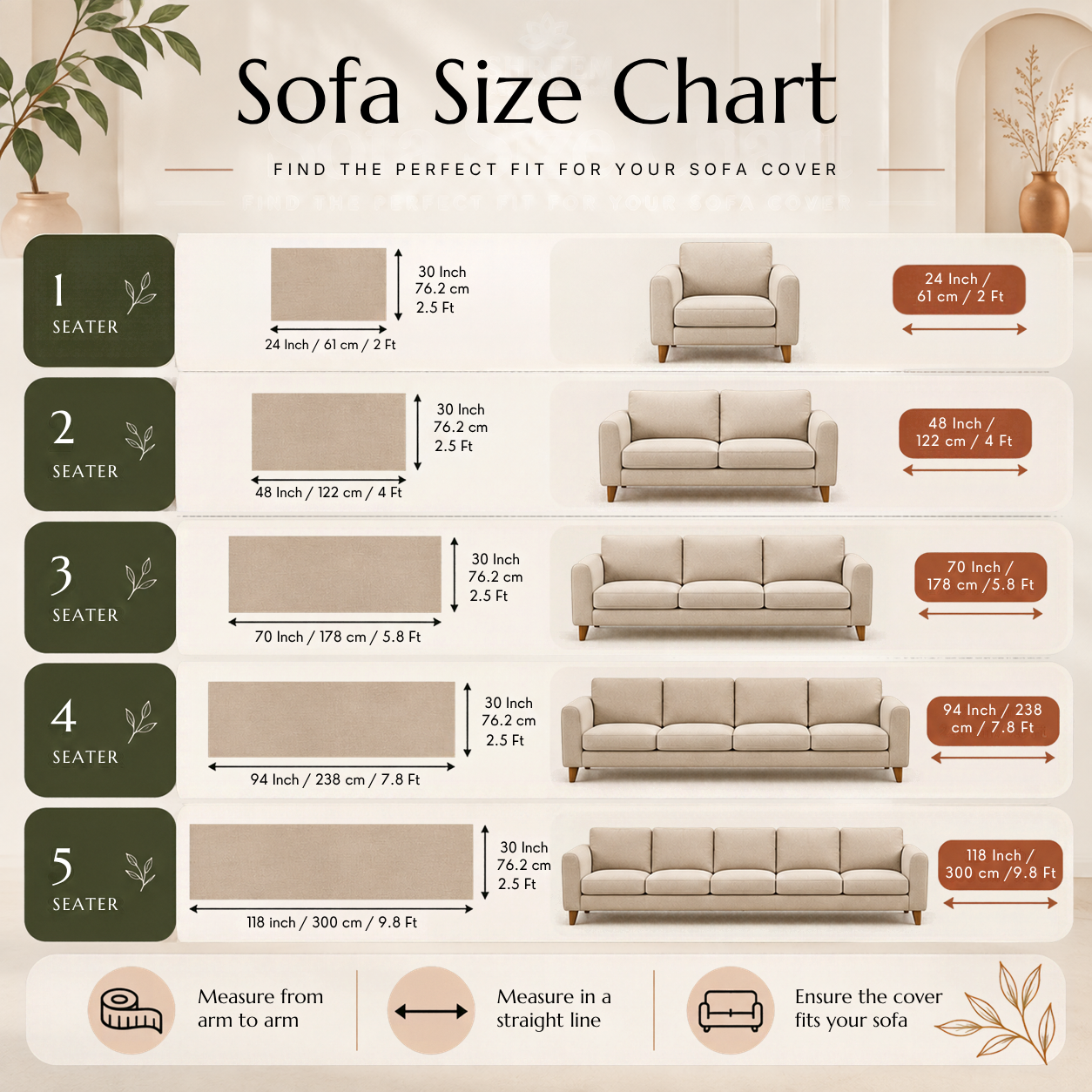 Sofa Cover Size & Measurement Guide