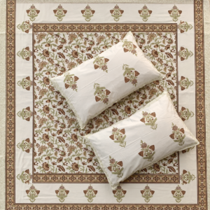 olive-green-tan-mughal-floral-jaal-blue-bell-pure-cotton-queen-bedsheet-set