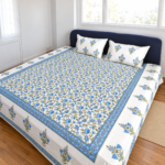 azure-sky-blue-botanical-bloom-jaal-blue-bell-pure-cotton-queen-bedsheet-set
