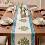 turquoise-blue-olive-mughal-boota-hand-block-cotton-canvas-6-seater-table-runner-15x72