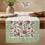 sage-green-rose-pink-floral-vine-hand-block-cotton-canvas-6-seater-table-runner-15x72
